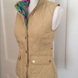 Lilly Pulitzer Getaway Quilted Vest XS Tan/Gold